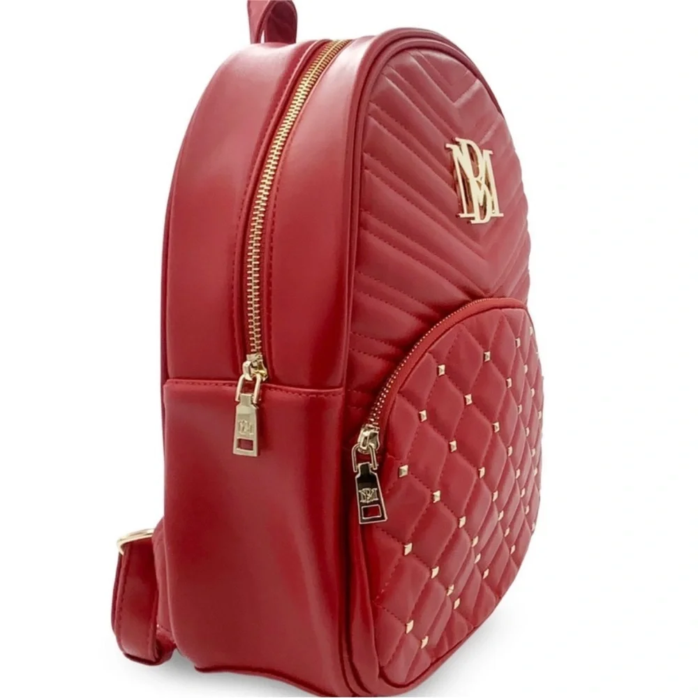 NWT Badgley Mischka Mini Backpack Red Quilted Silver Studded Vegan Leather New